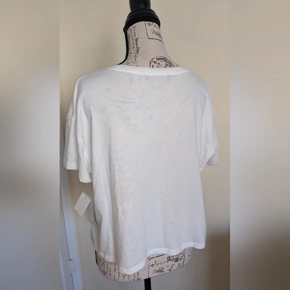 NWT FRENCH CONNECTION White Cotton T Shirt Joyeux SIZE MEDIUM - Picture 5 of 6